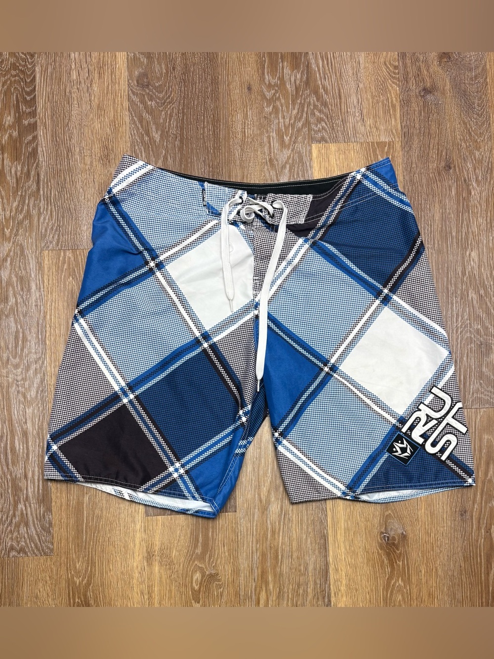 Rusty Blue Plaid Swim Boardshorts with Lace Waist